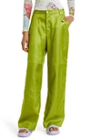 Collina Strada Lawn Plaid Slouchy Wide Leg Cotton & Linen Pants In Lime