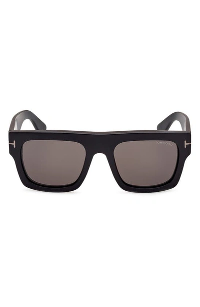 Tom Ford Fausto 53mm Geometric Sunglasses In Matte Black / Smoke