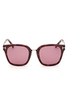 Tom Ford Philippa Square Injection Plastic Sunglasses In Shiny Dark Havana