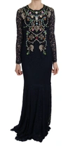 DOLCE & GABBANA DOLCE & GABBANA BLUE CRYSTAL FLORAL LACE LONG GOWN WOMEN'S DRESS