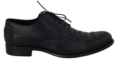 Dolce & Gabbana Dark Blue Leather Wingtip Oxford Dress Men's Shoes