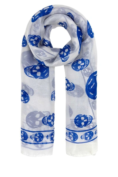 Alexander Mcqueen Scarves And Foulards In Ivory/blue
