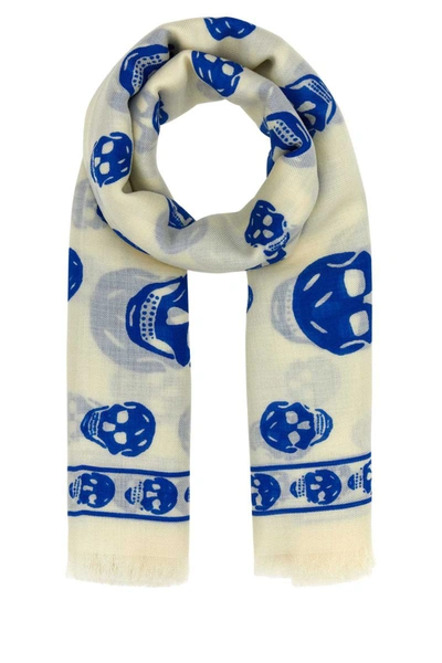 Alexander Mcqueen Scarves And Foulards In Ivory/blue