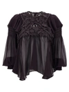 Isabel Marant 'puff Sleeves' Sheer Lace Top With Floral Embroidery In Black