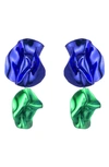 Sterling King Flashback Fold Drop Earrings In Cobalt Emerald
