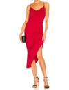 KRISA Draped Midi Dress in Red