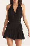 Loveshackfancy Deanna Shirred Ruffled Cotton Halterneck Mini Dress In Black