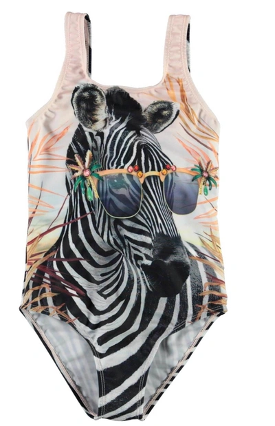 Molo Girl's Zebra In Sunglasses One-piece Swimsuit In Zebra Fun
