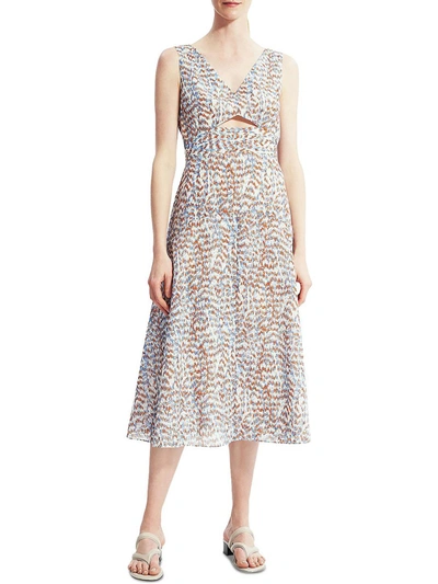 Theory Womens V-neck Calf Midi Dress In Multi