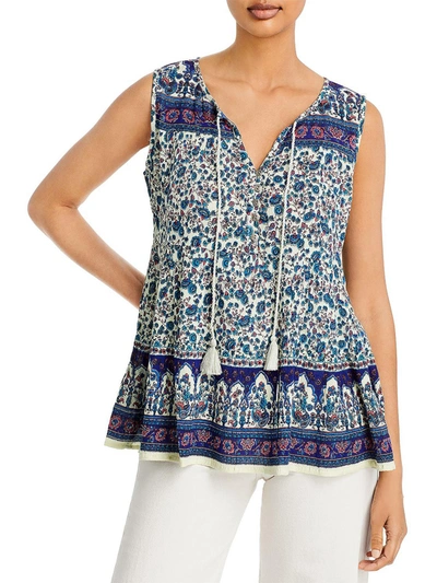 Bila Womens Split Neck Printed Tank Top In Blue