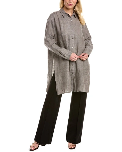 Eileen Fisher High Slit Linen Shirt In Grey