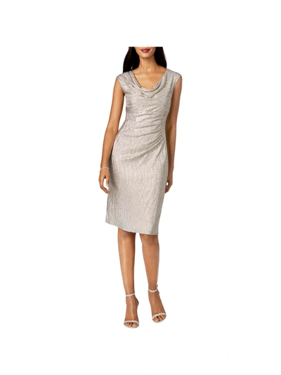 Connected Apparel Womens Metallic Sleeveless Cocktail Dress In White