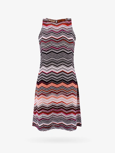 Missoni Zigzag-intarsia Knitted Mini Dress In Metallic