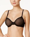 Calvin Klein Sheer Marquisette Underwire Unlined Demi Bra Qf1680 In Black