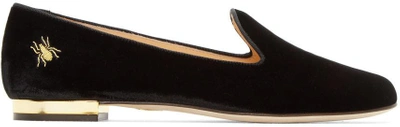 Charlotte Olympia 10mm Logo Detail Velvet Loafers In Black