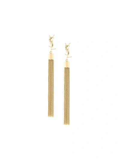 Saint Laurent Monogram Mini Tassel Earrings In Metallic