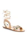 LOEFFLER RANDALL FLEURA EMBROIDERED VACHETTA LEATHER GHILLIE SANDALS