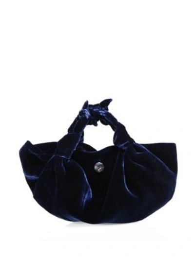 The Row The Ascot Small Velvet Clutch In Navy