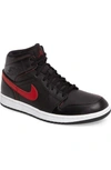 Nike Air Jordan 1 Mid Top Leather Sneakers In Black/ Team Red/ Red/ White