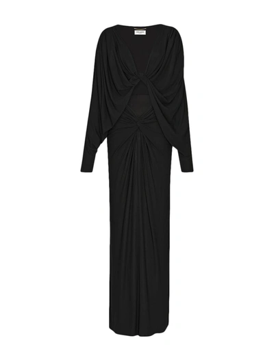 Saint Laurent Jersey Cut Out Gown In Black