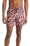 Prince And Bond Easton Print Swim Trunks In Red Multi