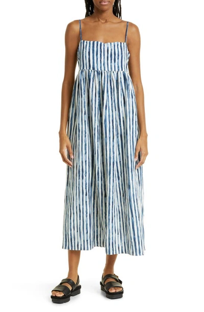 Vince Painterly Stripe Midi Dress In Coastal Blue