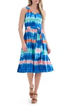Hatley Sydney Stripe Tie-dye Cotton Midi Dress In Blue Quartz