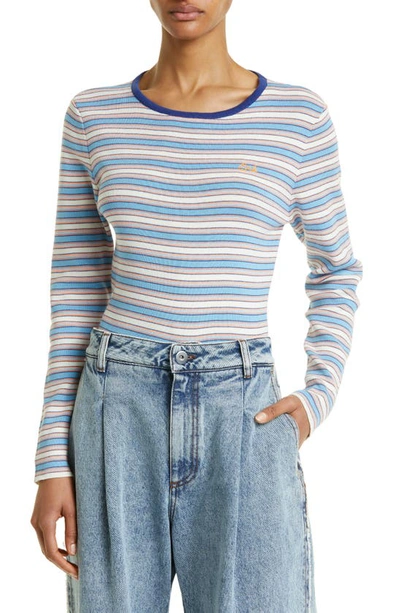 Erl Logo-embroidered Striped Jersey Sweater In Blue
