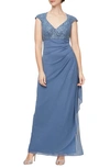 Alex Evenings Sequin Lace Bodice Empire Waist Gown In Wedgewood