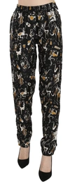 Dolce & Gabbana Black Jazz Club Print High Waist Tapered Pants In Black
