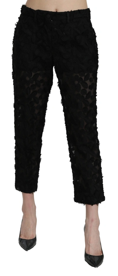 Dolce & Gabbana Black Lace Straight Cropped High Waist Trousers
