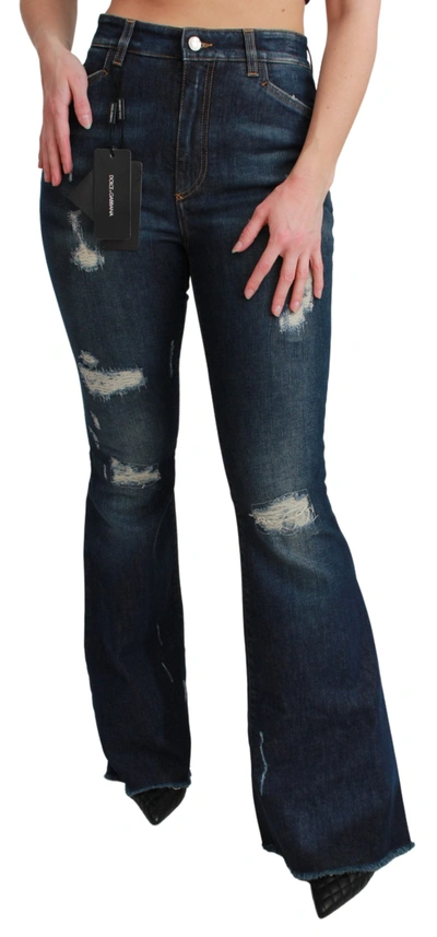 Dolce & Gabbana Chic High Waist Flare Denim Queen Women's Embroidery In Blue