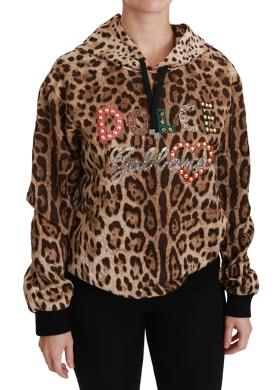 Dolce & Gabbana Brown Hooded Studded Ayers Leopard Jumper