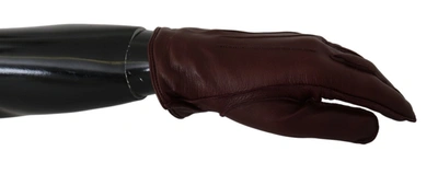 Dolce & Gabbana Maroon Wrist Length Mitten Leather Gloves In Bordeaux
