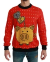 DOLCE & GABBANA DOLCE & GABBANA ELEGANT RED CRYSTAL-EMBELLISHED PULLOVER MEN'S SWEATER