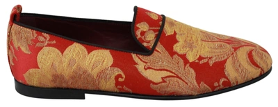 Dolce & Gabbana Red Gold Brocade Slippers Loafers Shoes In Rose Gold