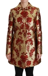 Dolce & Gabbana Red Gold Floral Brocade Cape Coat Jacket In Gold