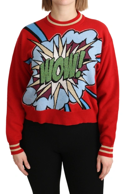 DOLCE & GABBANA DOLCE & GABBANA RADIANT RED CARTOON MOTIVE CASHMERE WOMEN'S SWEATER