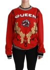 Dolce & Gabbana Red Queen Sequined Love Pullover Sweater In Red