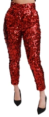 DOLCE & GABBANA DOLCE & GABBANA RED SEQUINED CROPPED TROUSERS WOMEN'S PANTS
