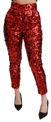 Dolce & Gabbana Red Sequined Cropped Trousers Pants In Red