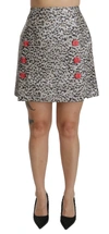 Dolce & Gabbana Silver Pattern A-line High Waist Skirt In Black