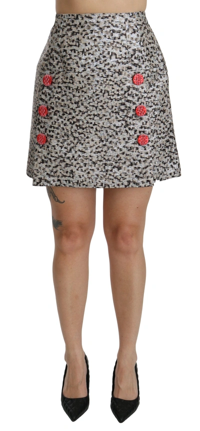 Dolce & Gabbana Silver Pattern A-line High Waist Skirt In Black