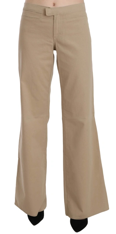 Just Cavalli Cotton Mid Waist Flared Trousers Pants In Beige