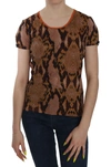 JUST CAVALLI JUST CAVALLI ALLURING BROWN SNAKE SKIN PATTERN WOMEN'S BLOUSE