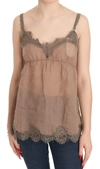 PINK MEMORIES PINK MEMORIES ELEGANT LACE BROWN LINEN WOMEN'S BLOUSE