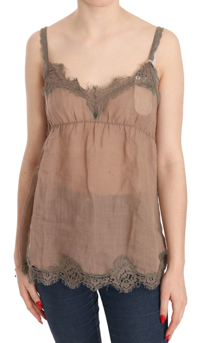 Pink Memories Lace Spaghetti Strap Plunging Top Blouse In Brown