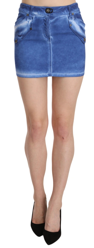 Plein Sud Cotton Stretch Casual Mini Skirt In Blue