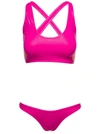Attico Logo-embroidered Crossover-strap Bikini In Pink