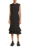 Comme Des Garçons Sleeveless Ruffle-trim Midi Dress In Black